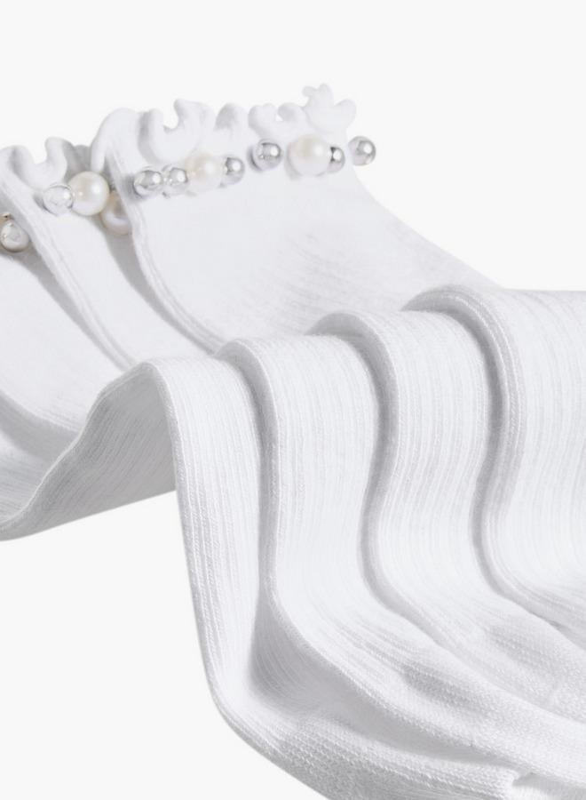 Celeste Pack Of 2 Girls Socks Crew Length Pearl Embellished Design Ramadan Collections - Image 4